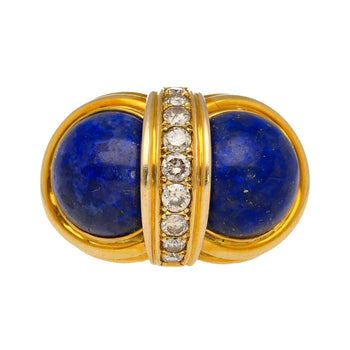 Vintage Retro Cabochon Lapis Lazuli 18K Gold Clip-On Earrings and Ring Set – Assay Jewelers