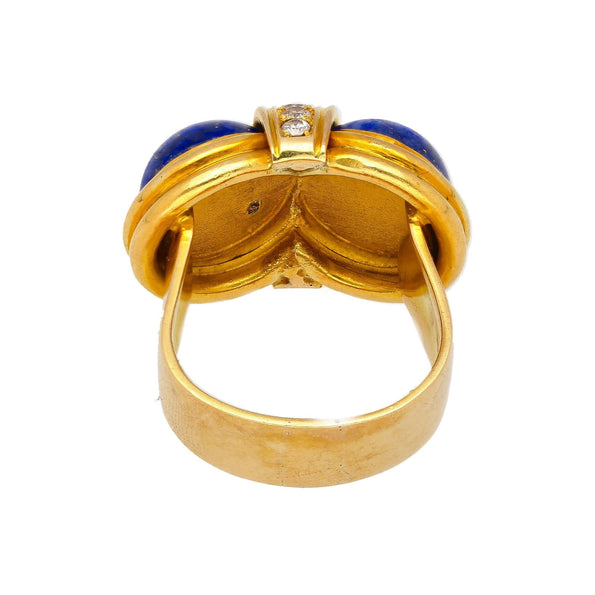 Vintage Retro Cabochon Lapis Lazuli 18K Gold Clip-On Earrings and Ring Set