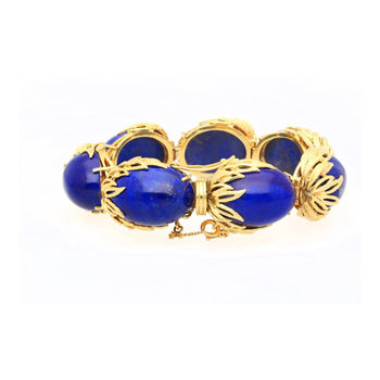 Bracelet Anciens rétro époque 2.50 CTTW en lapis-lazuli bleu, motif floral, en or jaune 18K – Assay Jewelers