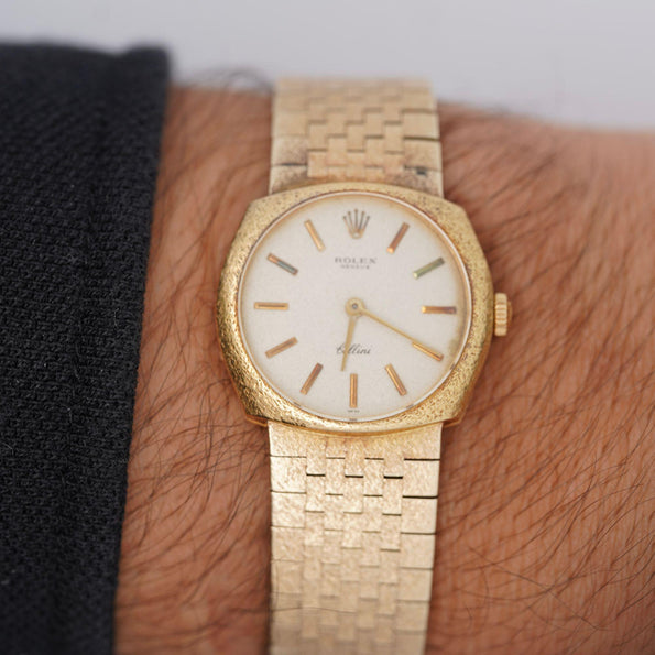 Vintage Rolex Cellini Manual Gold Frosted Integral Bracelet Watch