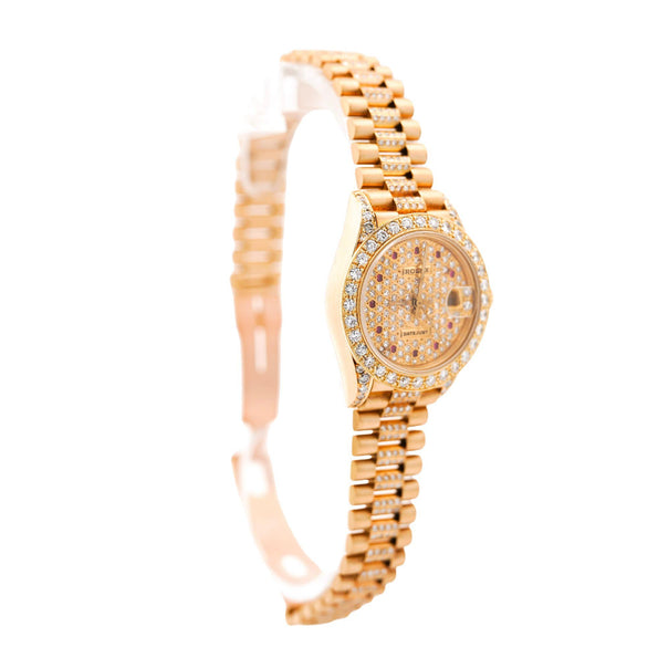 Vintage Rolex Datejust Presidential Diamond Ruby 18K Gold Watch