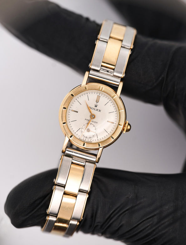 Vintage Rolex Precision 2-Tone Manual Wind Flex Stretch Bracelet Ladies Watch