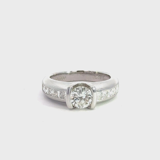 EGL Certified 1.65 Carat Round & Princess Diamond Platinum Channel Set Ring