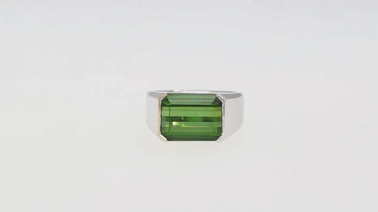 GIA Certified 6.47 Carat Green Tourmaline East-West Half Bezel 18K Ring