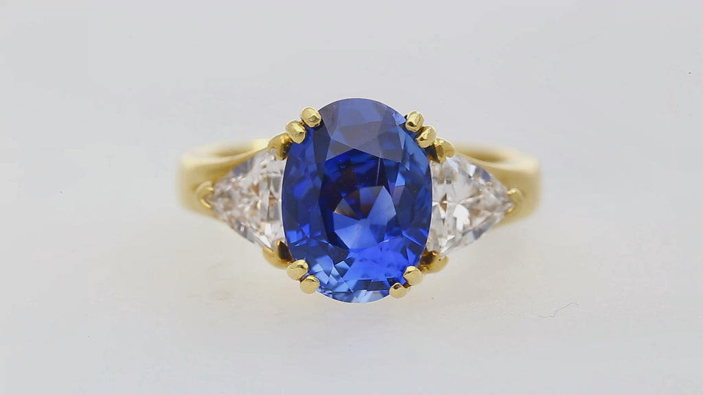 AGL Certified 4.49 Carat Burma No Heat Blue Sapphire and Diamond 3 Stone Ring