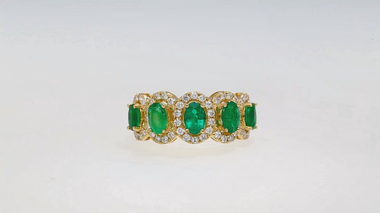 2.29 Carat Oval Cut Emerald and Diamond Wedding Band in 18K Gold