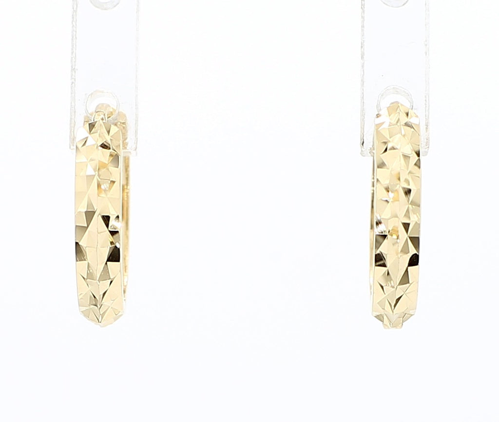 14K Gold Diamond Cut 13mm Huggie Hoop Earrings