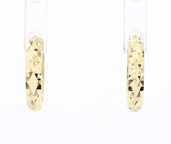 14K Gold Diamond Cut 13mm Huggie Hoop Earrings
