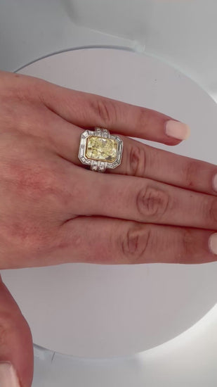 GIA Certified 4.12 Carat Fancy Yellow VS1 Radiant Diamond Halo Engagement Ring