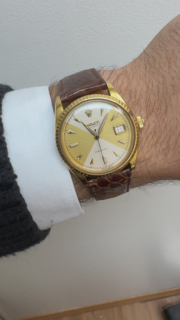 Rolex 34mm Oysterdate Precision 6294 Two Tone Honeycomb Bowtie Gold Watch