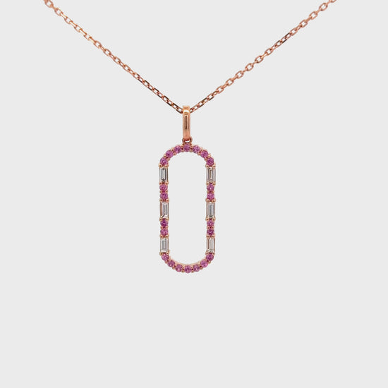 Open Oval 14K Rose Gold Diamond and Sapphire Pendant Necklace