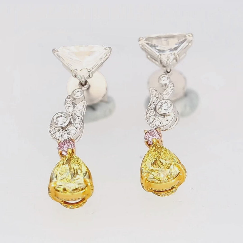 GIA Certified Fancy Vivid Yellow Diamond Drop Earrings
