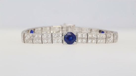 Antique Art Deco Platinum Filigree Blue Sapphire & Diamond Bracelet