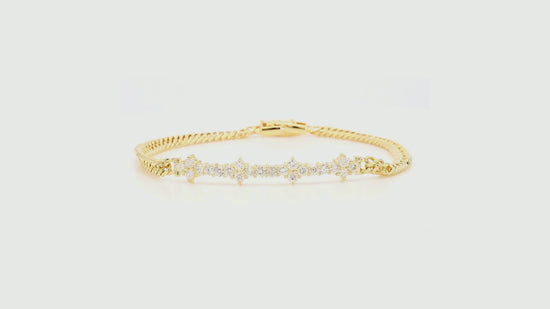 0.88 Carat Diamond in 18K Gold Twisted Rope Chain Floral Bracelet