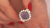 Vintage GIA Certified Black Opal Mixed Cut Diamond Halo 14K Cocktail Ring