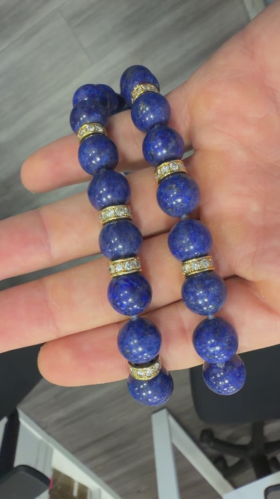 Lapis Lazuli Bead with Diamond Rondelles 18K Yellow Gold Necklace & Bracelet Set