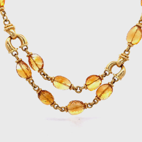 Vintage Citrine Bead 18K Gold Two Strand Necklace