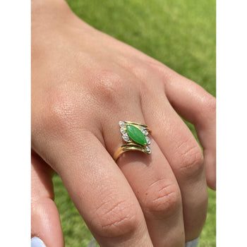 Marquise cut Jadeite Jade Ring with Natural Diamonds in 18k Solid yellow Gold – Assay Jewelers